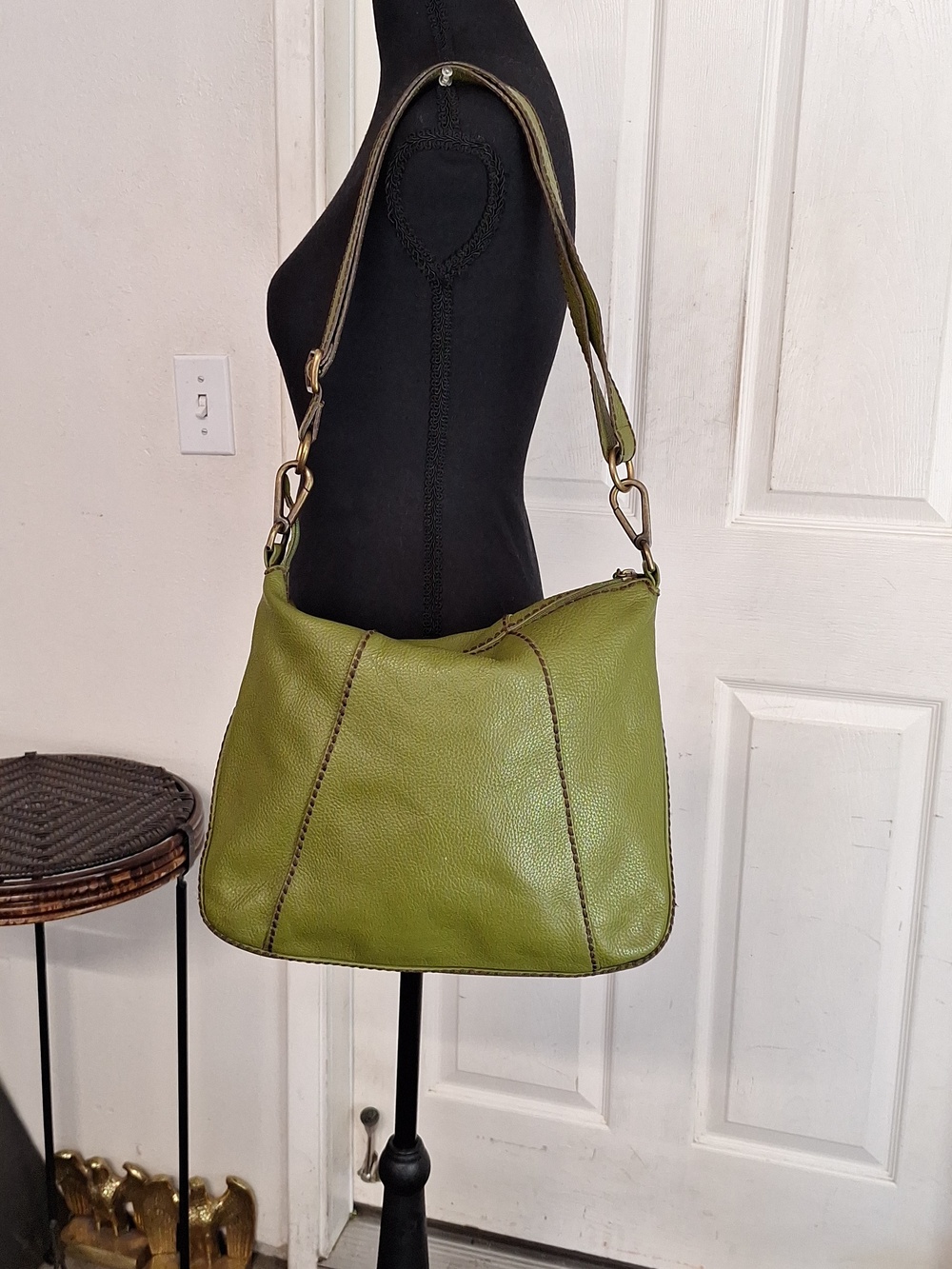 Plinio Visona Green Olive Leather Medium Shoulder Bag